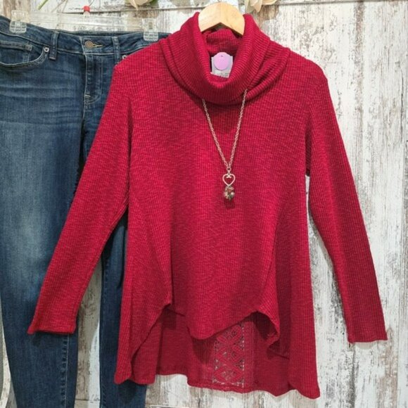 Artesia Women's Lightweight Sweater Size Medium Red Cowl Neck Crochet Holidays - Picture 13 of 13